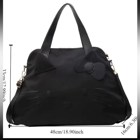 Hello Kitty Black Tote with Bow Accent duffle crossbody bag removable strap - Picture 4 of 16
